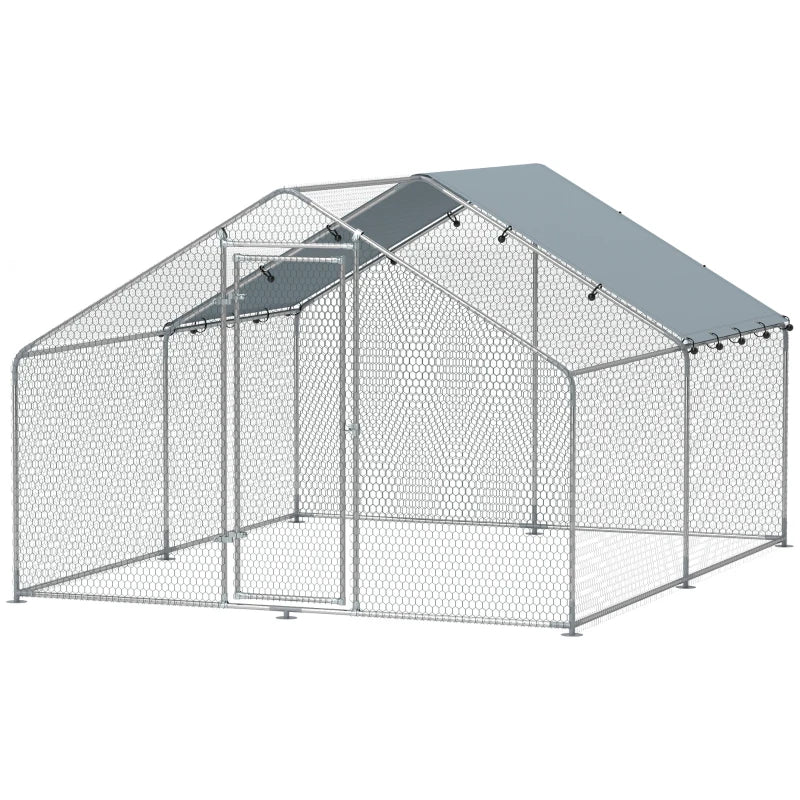 Metal Chicken Coop, 9.8 x 11.2 FT Walk-in Chicken Run with Cover, Lockable Door, Outdoor Poultry Cage for 10-15 Chickens
