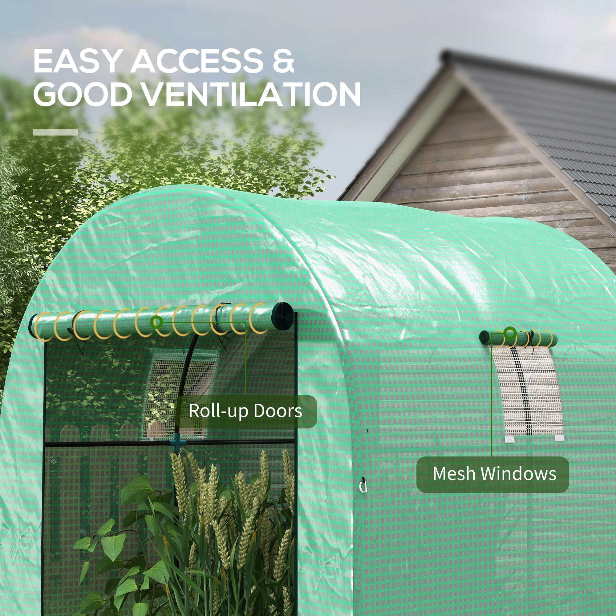 Outsunny Walk-in Tunnel Greenhouse: 6'x6'x6.6' UV-Resistant Cover & Ventilation for Year-Round Gardening, Green 