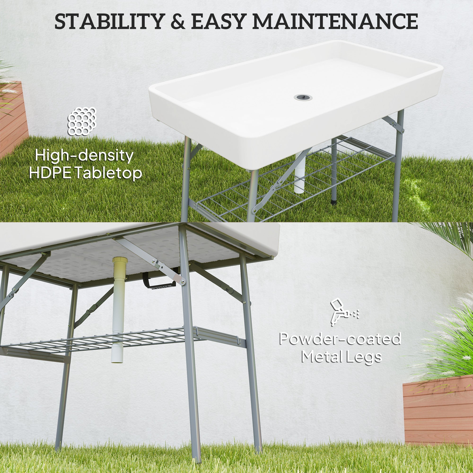 Outsunny 3.4ft Folding Ice Cooler Table with Drain, Party Cooler for Drinks, Outdoor Cooler Table with Storage Shelf, Patio Cooler Table for Party Picnic BBQ Camping Wedding, White 