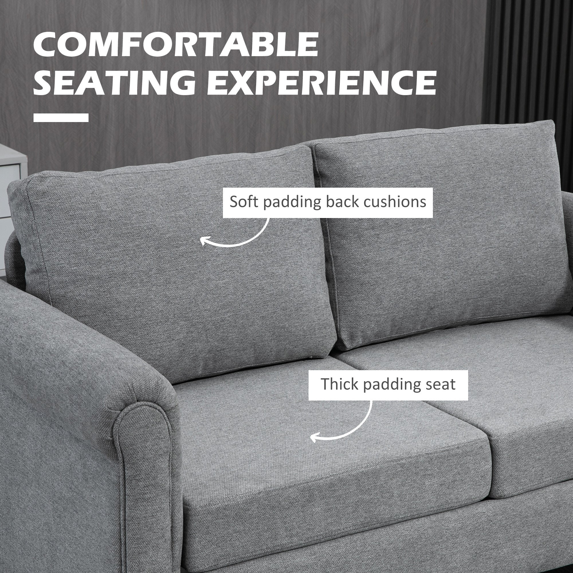 HOMCOM Stylish Loveseat with Curved Armrests Upholstered 2 Seater Sofa with Cushions Rubber Wood Legs Light Grey 