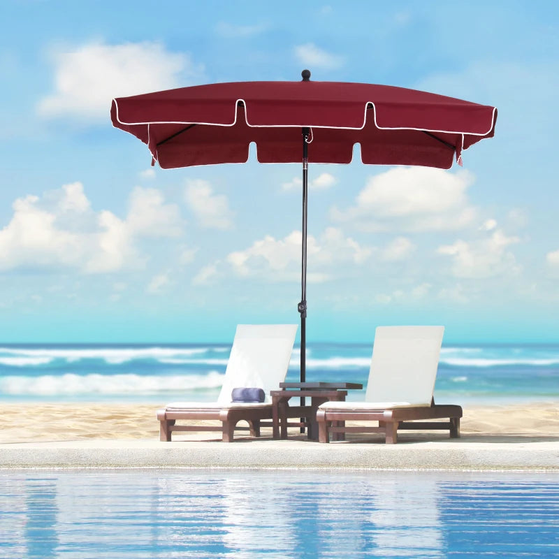 6.5x4ft Rectangle Patio Umbrella Aluminum Tilt Adjustable Garden Parasol Sun Shade Outdoor Canopy Wine Red