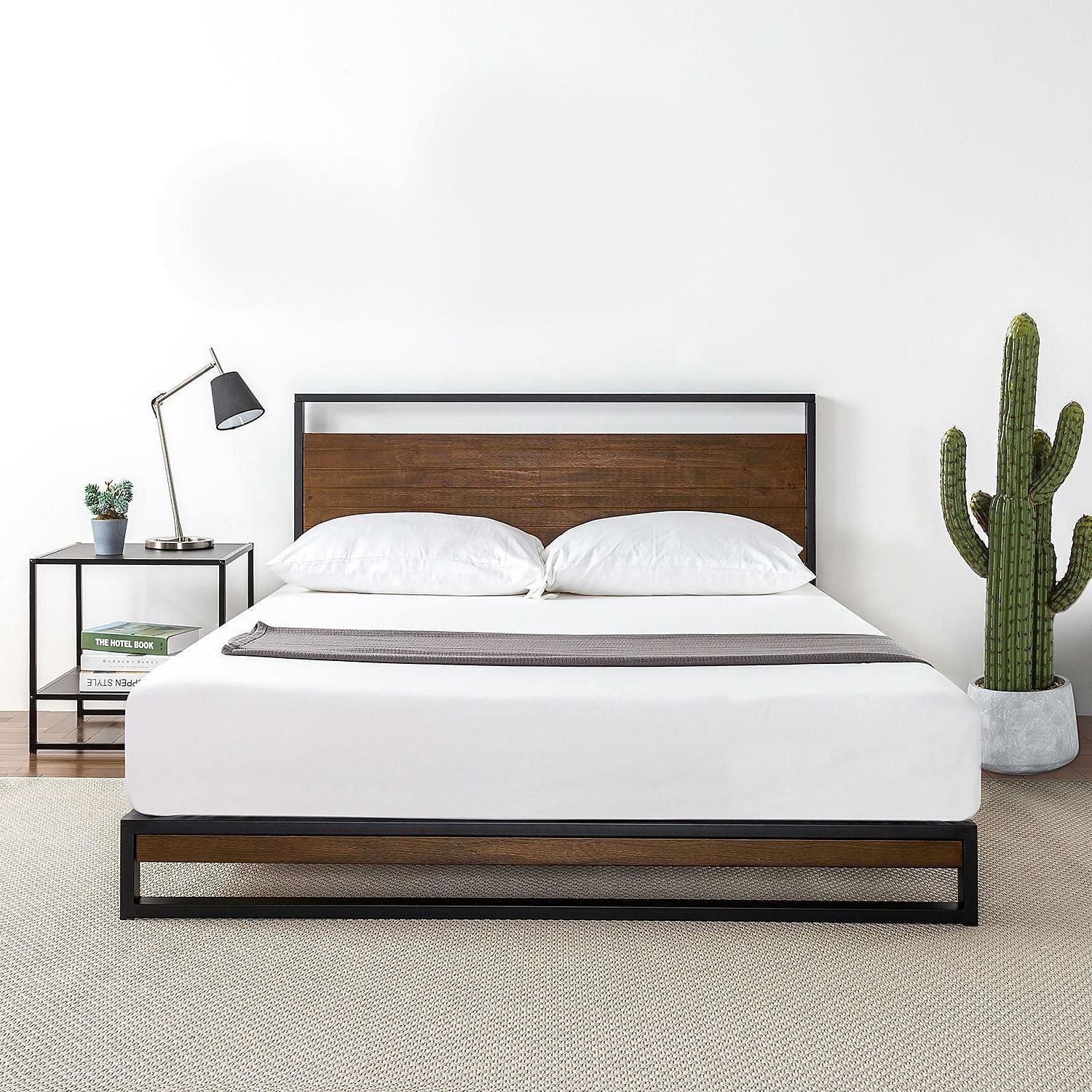 King size Metal Wood Platform Bed Frame with Headboard - Free Shipping 