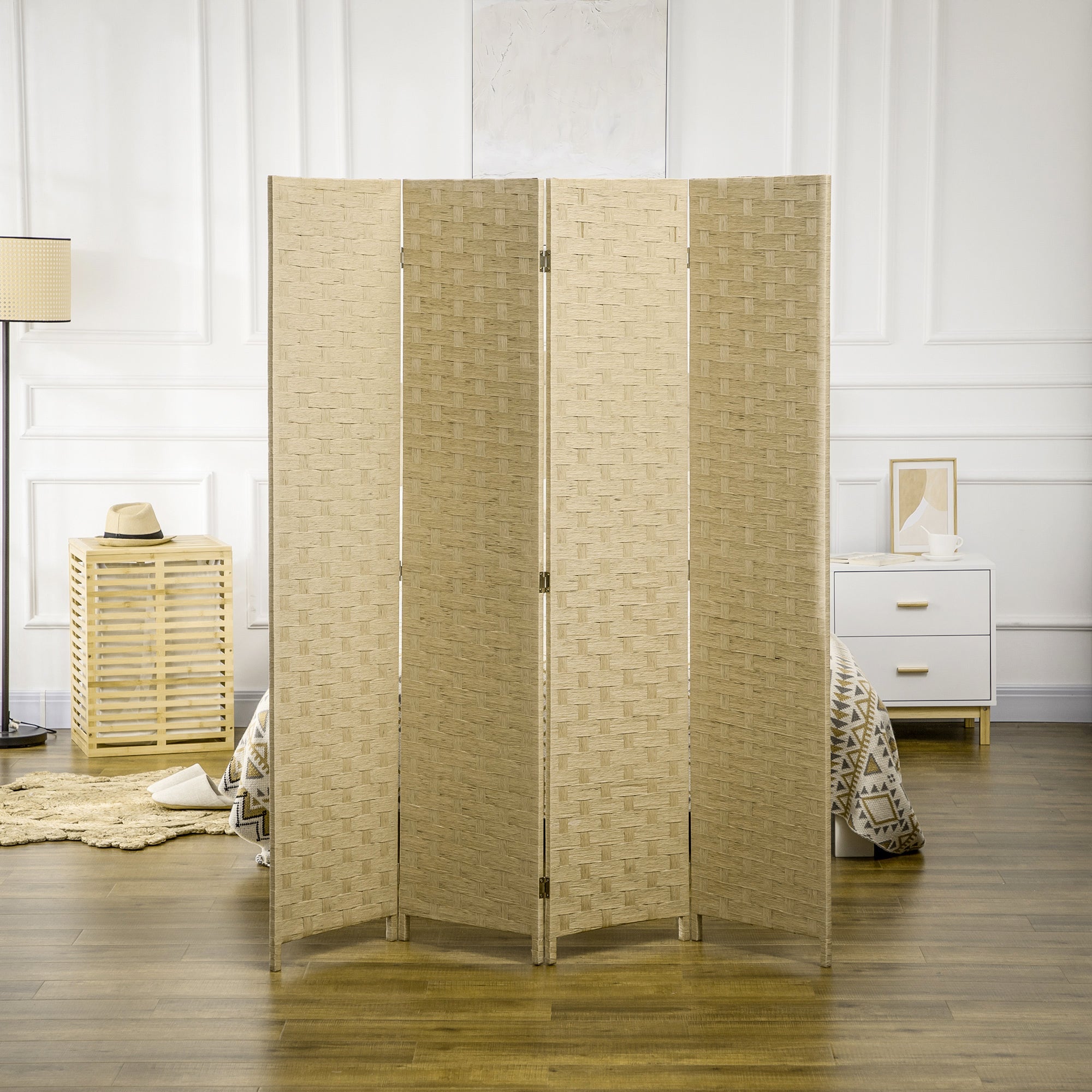 HOMCOM Wave of Seclusion: 5 Ft Tall 4 Panel Folding Room Divider, Wave Fiber Brown Privacy Screen for Indoor Use 