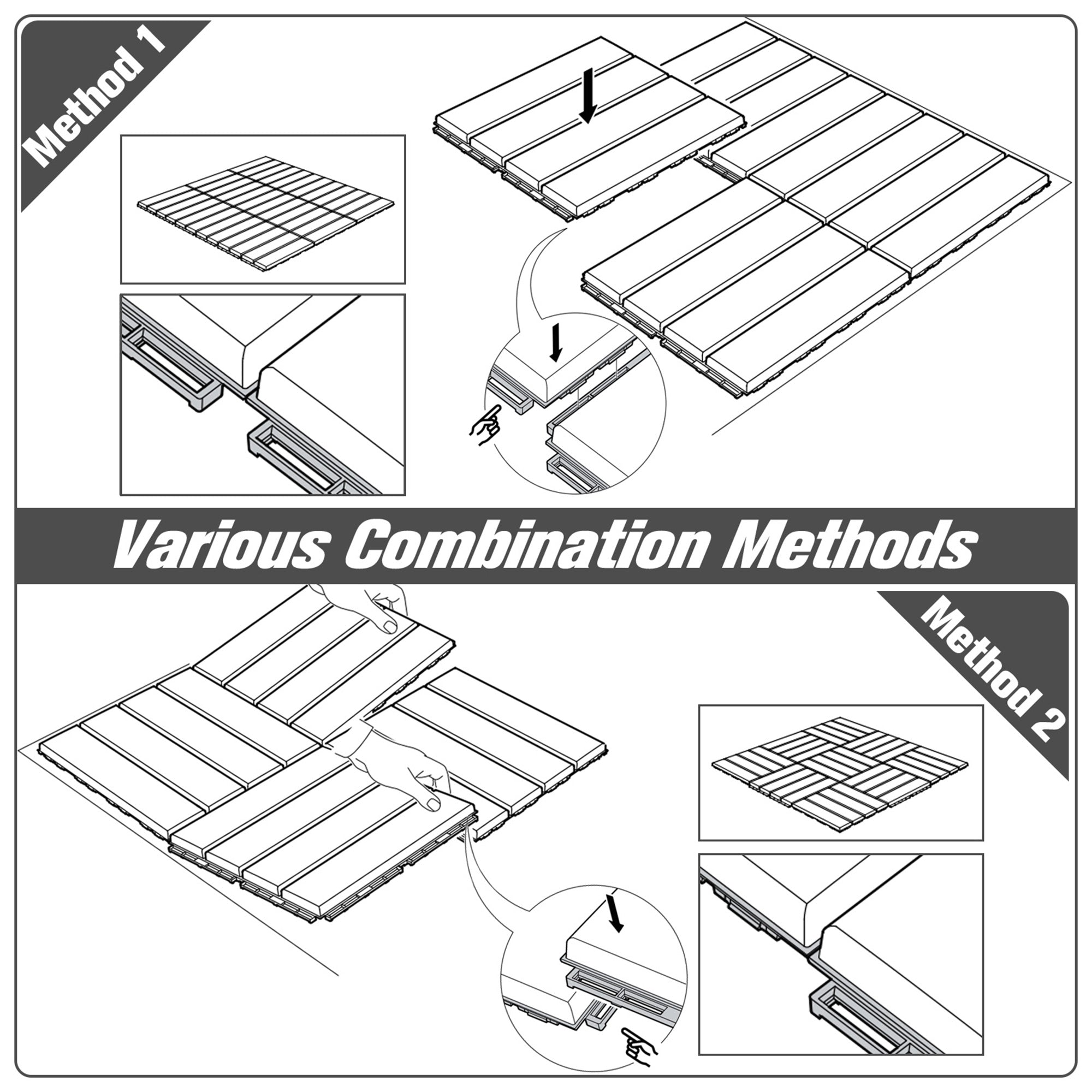 Outsunny 9 Pcs PP Interlocking Composite Deck Tile, 12" x 12" Outdoor Flooring Tiles for Indoor and Outdoor Use, Black 