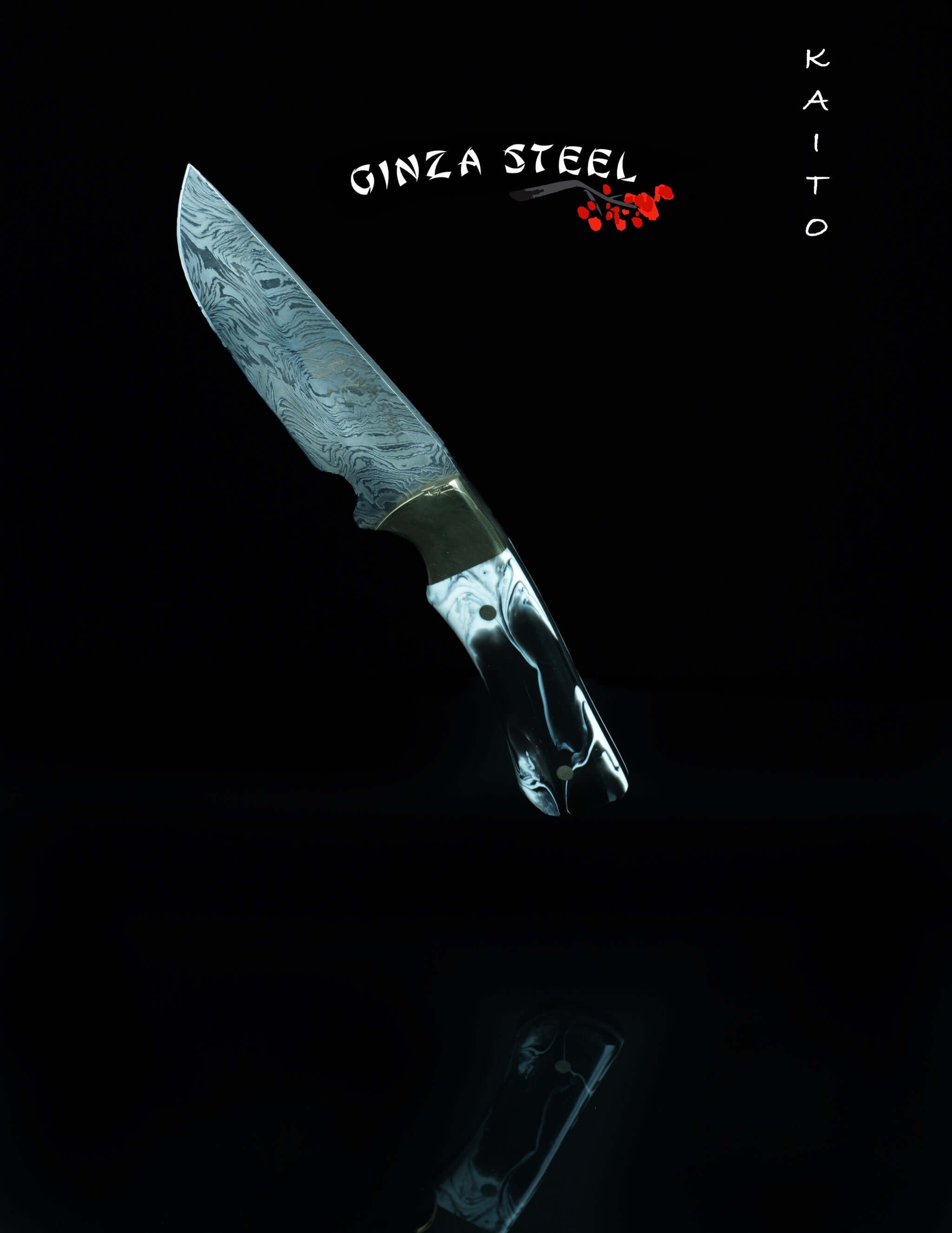 Kaito Damascus Steel Skinner Knife 4 inch blade with Original Leather Sheath 