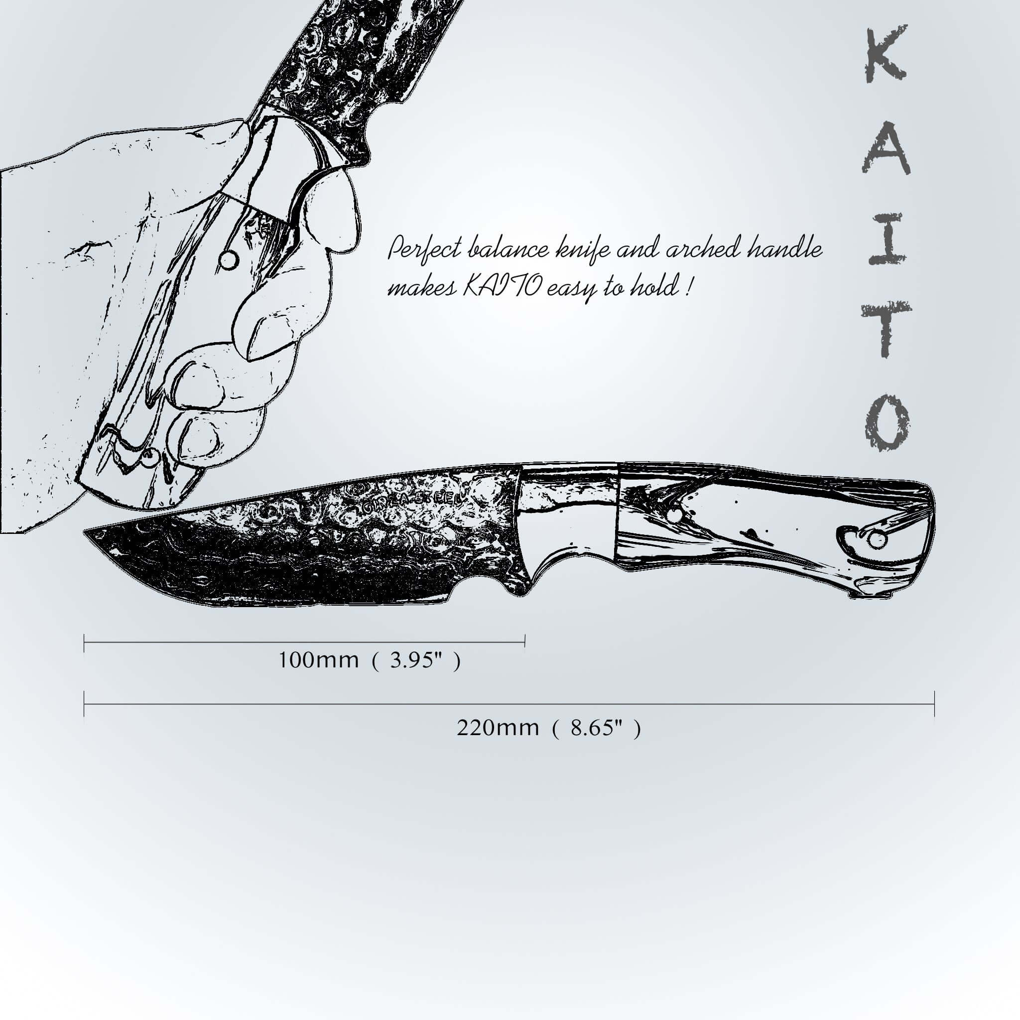 Kaito Damascus Steel Skinner Knife 4 inch blade with Original Leather Sheath 