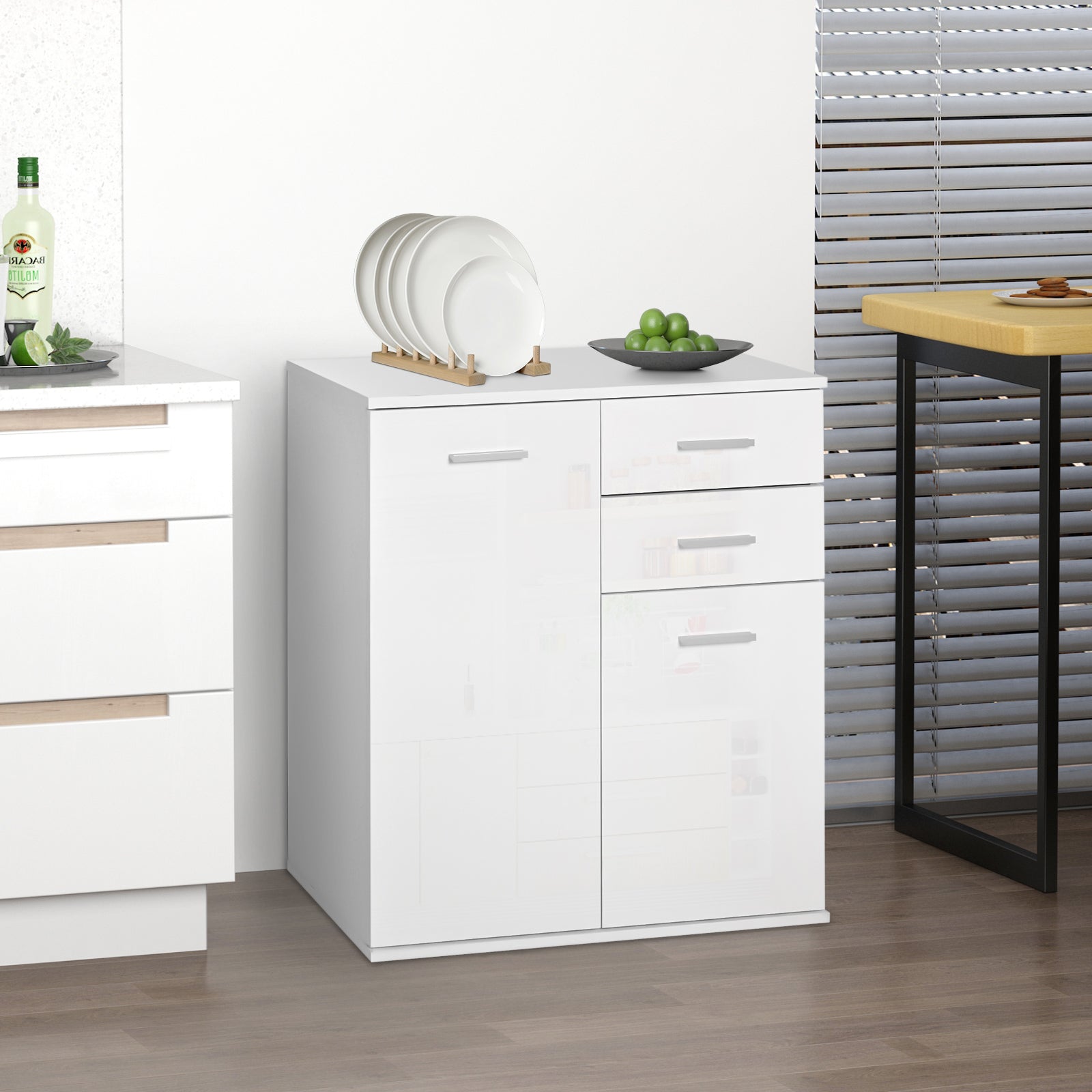 HOMCOM Storage Cabinet Console Sideboard Table Organizer with Drawers, Living Room Entryway Kitchen, White Simplicity 