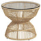 Outsunny Rattan Outdoor Coffee Table, Patio End Table with Tempered Glass Tabletop & Steel Frame, Wicker Furniture, Nature Wood