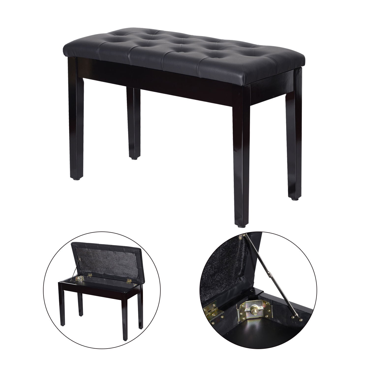 HOMCOM Padded Storage Piano Bench 30" Artist Keyboard Seat Faux Leather Black 