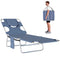 Folding Outdoor Lounge Chair, 5-Level Tanning Chair with Face Hole, Side Pocket, Carry Strap for Beach Pool, Grey