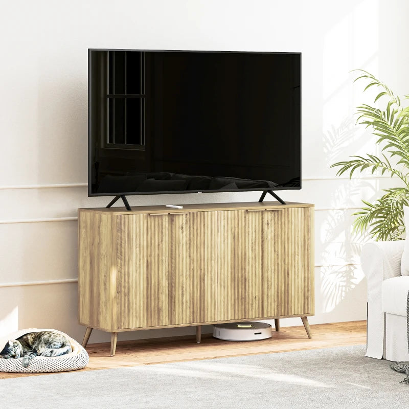 55" Buffet Cabinet, Modern Sideboard with 4 Fluted Doors and 2 Adjustable Shelves for Kitchen, Living Room, White