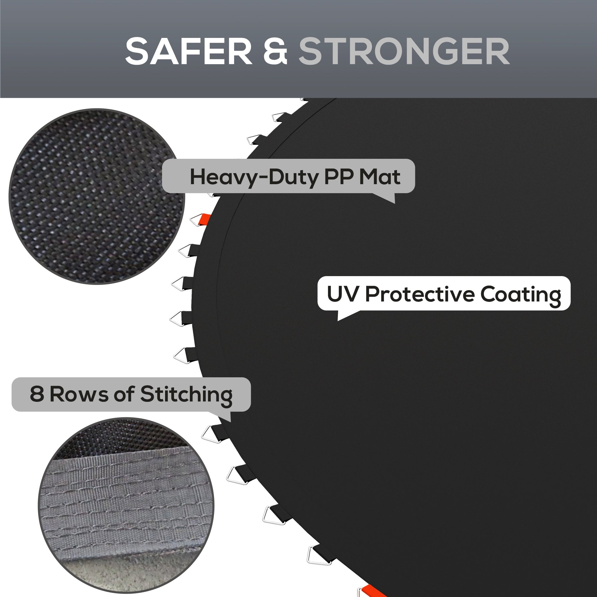 Soozier Trampoline Replacement Mat, Fits 14' Trampoline w/ 80 V-Hooks & 5.5" Springs (Spring & Frame not Included), Black 