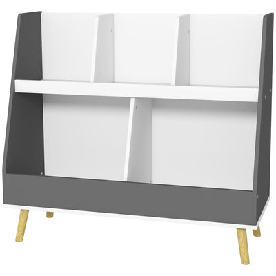 Qaba Toy Storage Organizer: 2 Tier with 5 Compartments, Safety Anti-tip for Nursery & Playroom - Grey 
