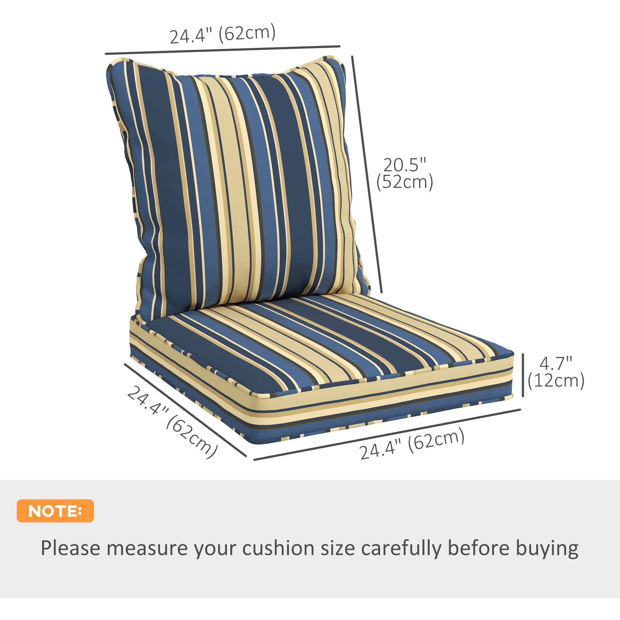 Outsunny Cushion Comfort: 4-Piece Replacement Seat and Back Pillows for Indoor/Outdoor Patio Chairs, Vibrant Blue 