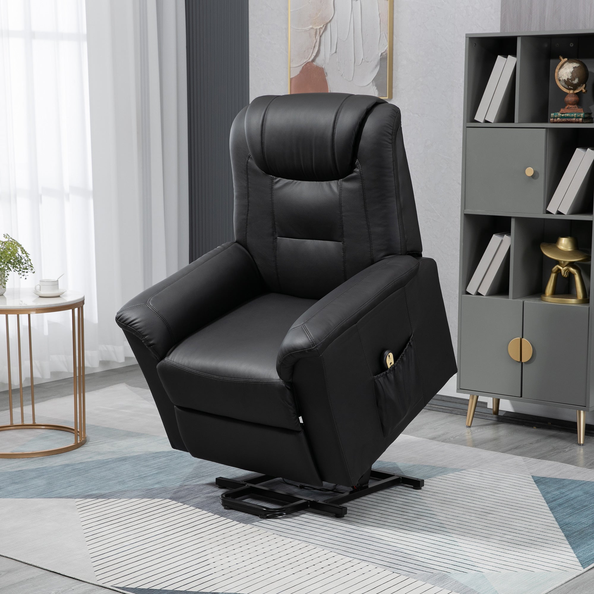 HOMCOM Electric Power Lift Recliner for Seniors PU Leather Sofa with Footrest Remote Black Living Room 
