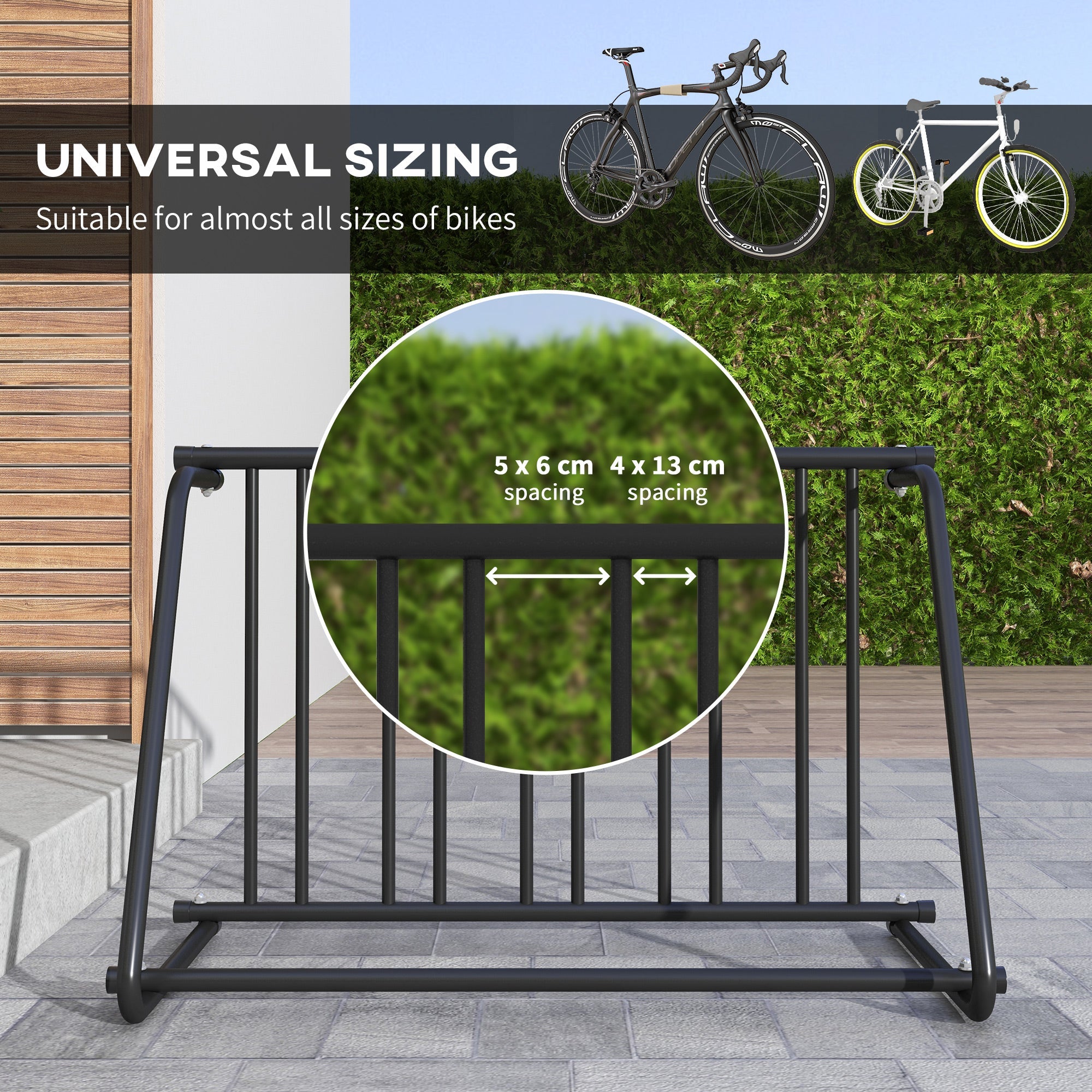 Soozier All-Steel Bike Rack, 45" Bike Stand, 3-Bike Capacity, Single-Side, for Garages Streets Yards Schools 
