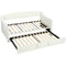 Upholstered Twin Trundle Bed, Extendable Twin to King Day Bed with Headboard and Armrests, Cream White