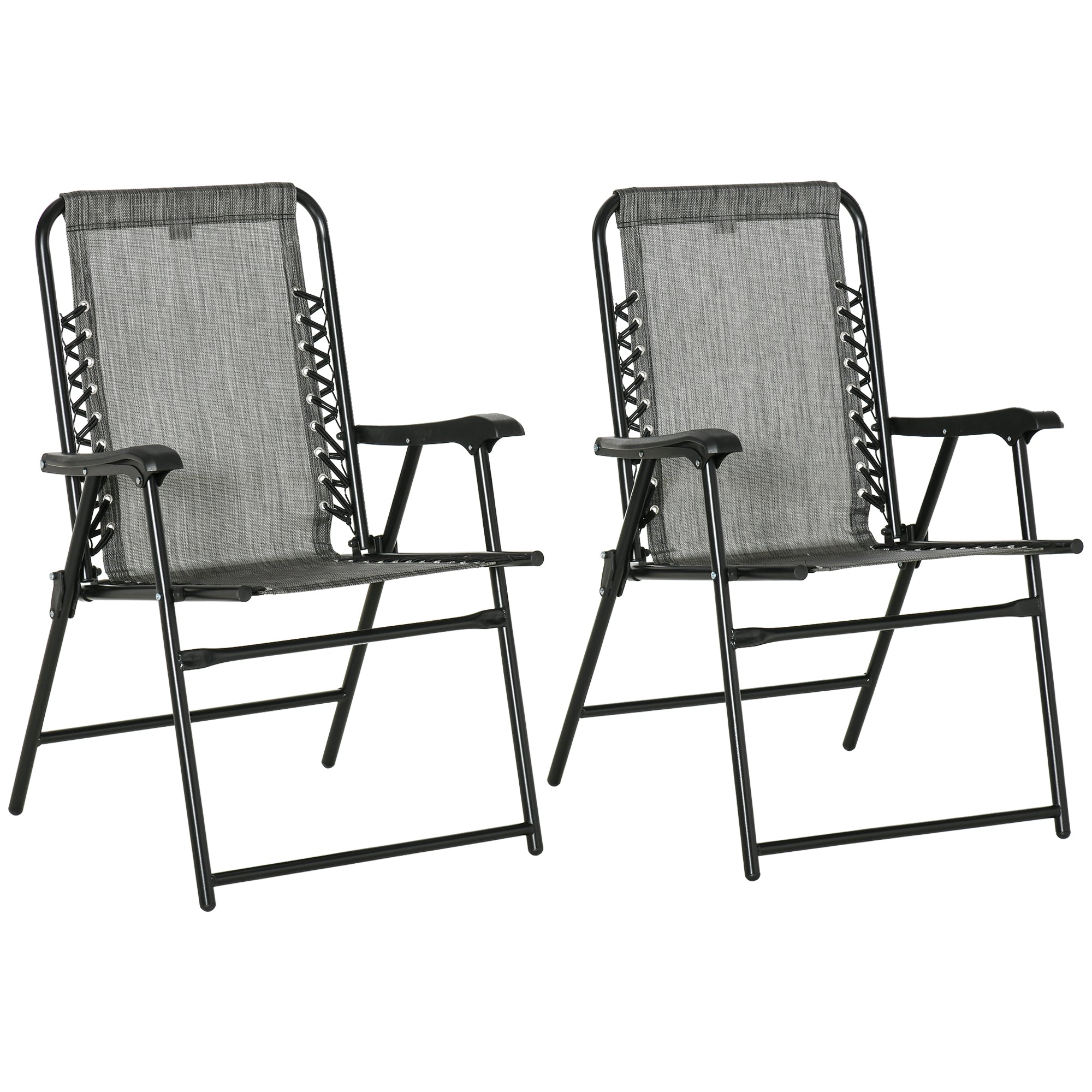 Outsunny Portable Patio Perfection: Folding Chairs 2pc Set with Armrests, Outdoor Camping, Garden, Beach Seating in Grey 