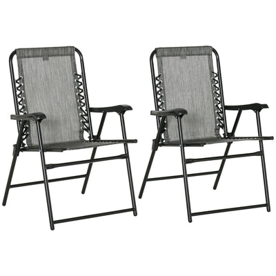 Outsunny Portable Patio Perfection: Folding Chairs 2pc Set with Armrests, Outdoor Camping, Garden, Beach Seating in Grey 