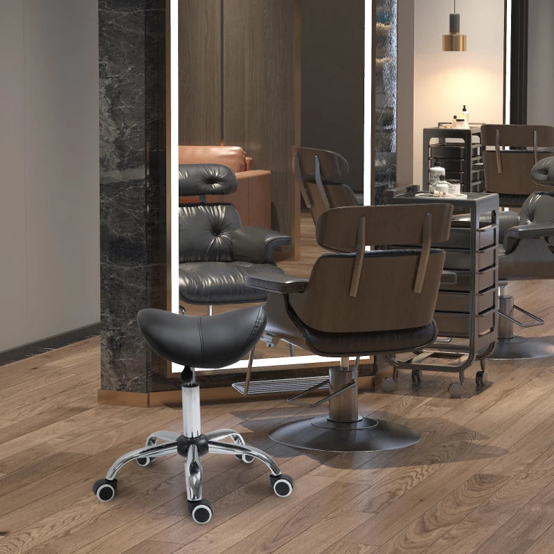 Adjustable Hydraulic Rolling Salon Stool Swivel Saddle Chair Spa Beauty Seat PU Leather,  Black