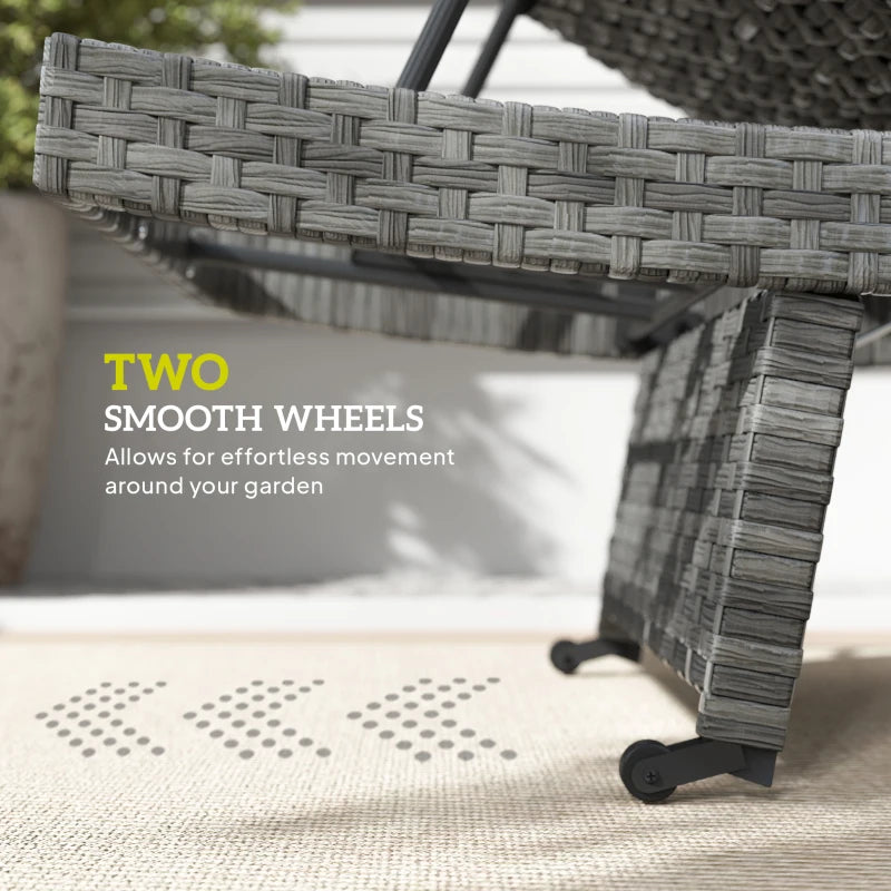 Patio Lounger, Folding Wicker Outdoor Chaise Lounge with 4-Level Adjustable Backrest, Grey