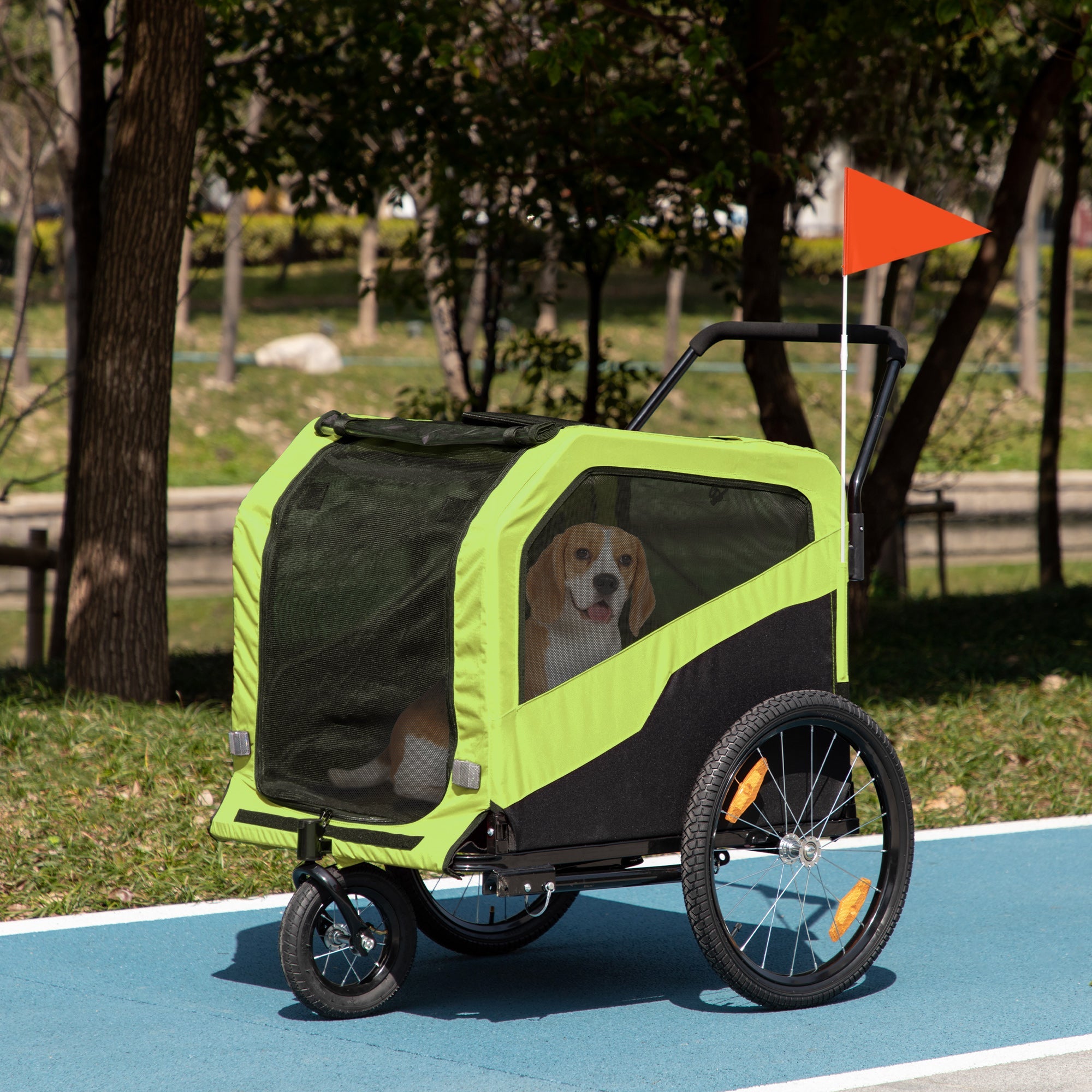 Aosom 2-in-1 Large Green Dog Bike Trailer Pet Carrier Stroller for Cycling Outdoor Travel 