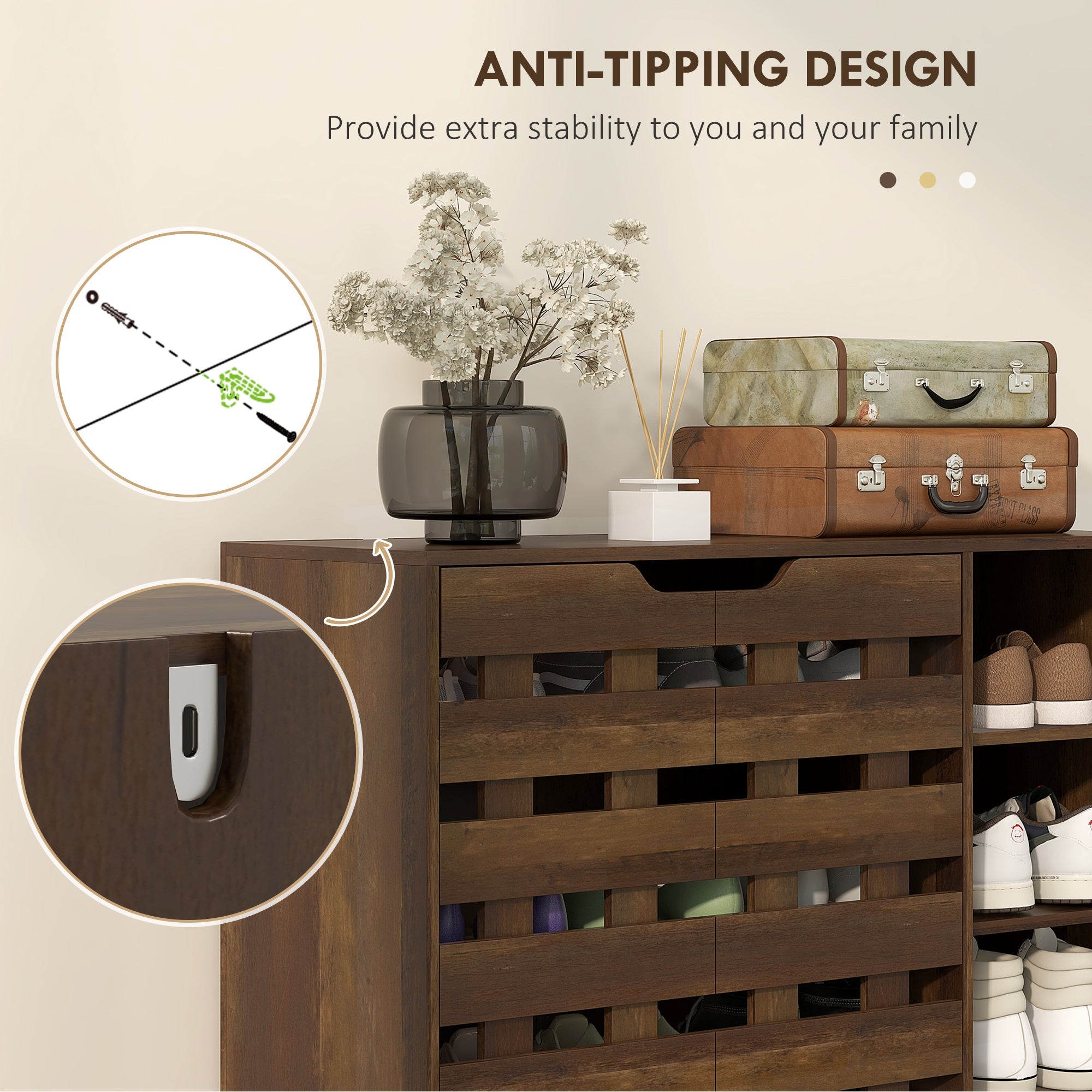 HOMCOM Shoe Cabinet, 21 Pair Shoe Storage Cabinet Organizer with 5-tier Double Door Cupboard and 5-tier Open Shelves, Brown 