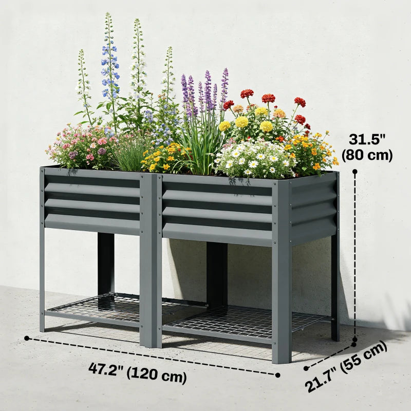 Raised Garden Bed with Legs Storage Shelf Elevated Planter Box 31.5" for Flowers Vegetables Dark Grey