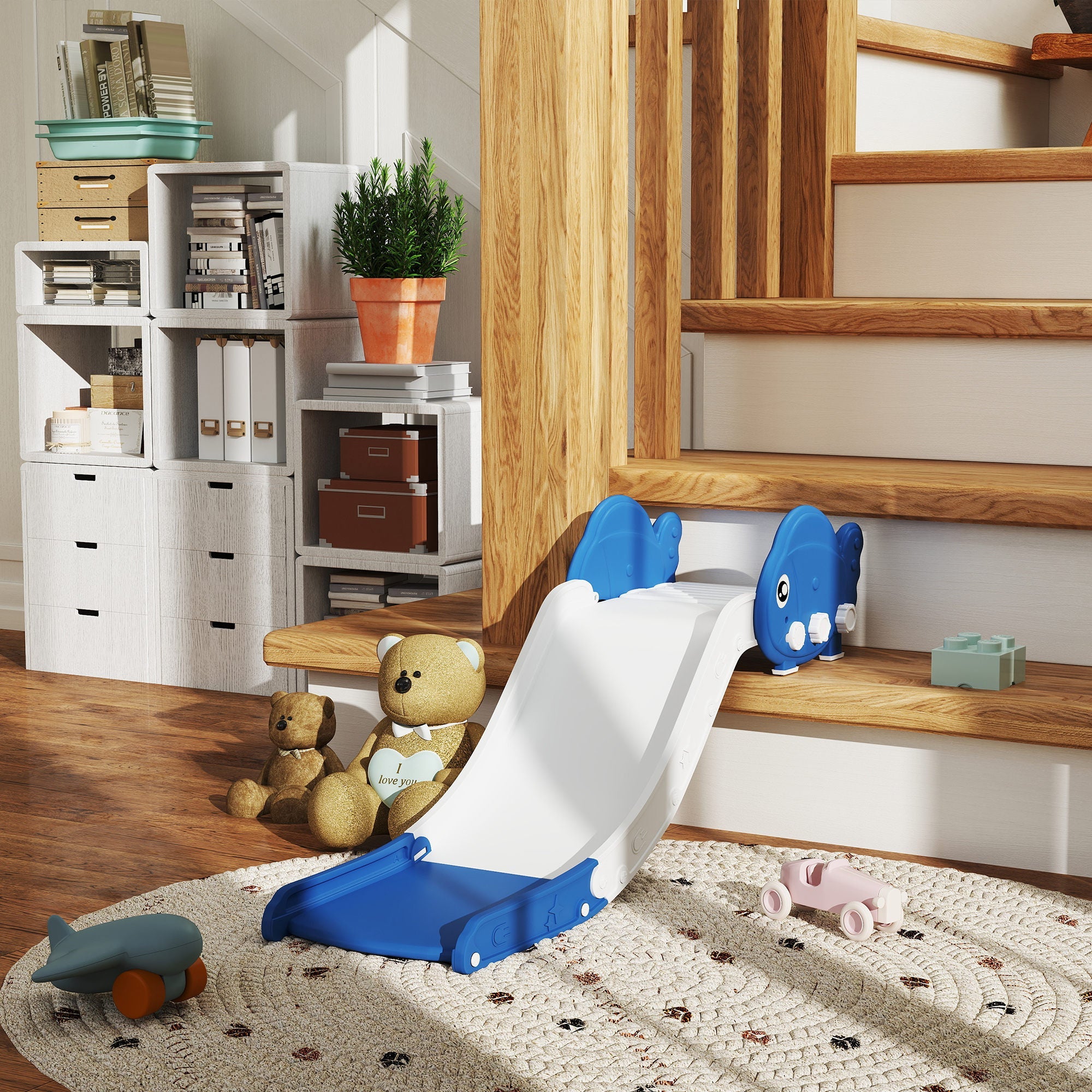 Qaba Toddler Couch Slide for Bed, Sofa, Stairs, Easy Assemble & Storage, for 18-48 Months, Blue 