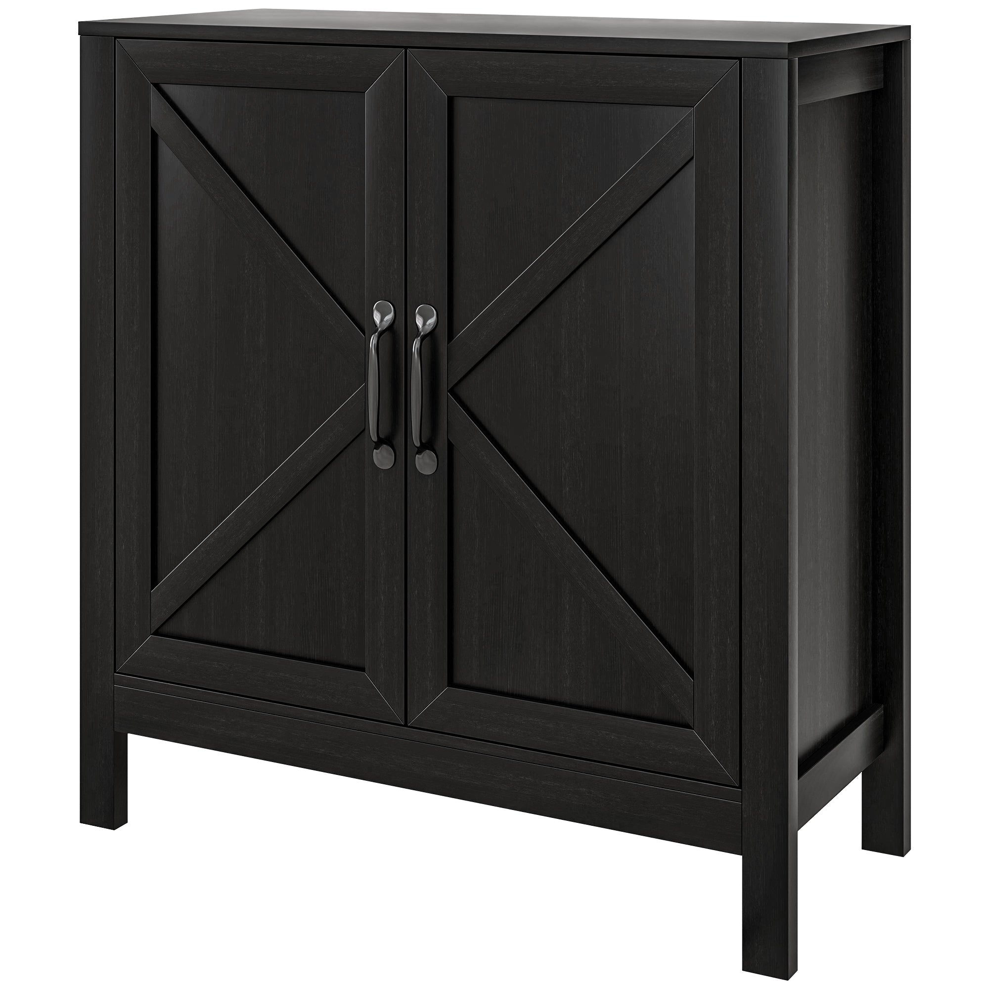 HOMCOM Sideboard Buffet Kitchen Pantry Cabinet Barn Door Adjustable Shelves Storage Pantry Black Oak 