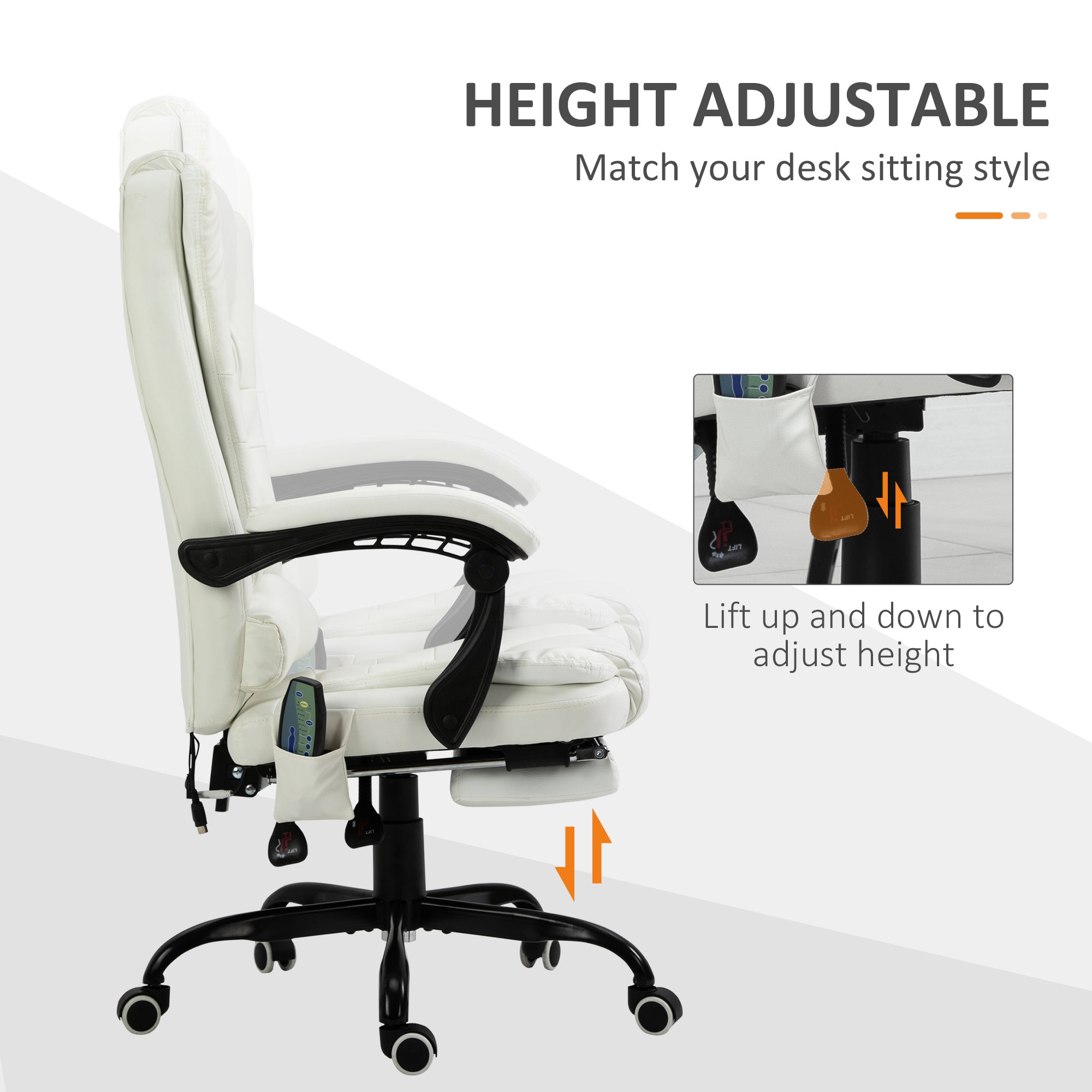 Vinsetto Ergonomic Reclining Office Chair with 7-Point Vibrating Massage, Footrest, Height Adjustable Swivel Executive Chair  White 