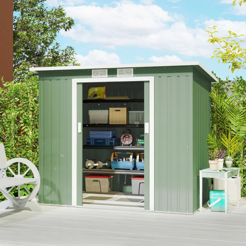 7' x 4' Galvanised Steel Garden Shed, with Foundation Kit - Green