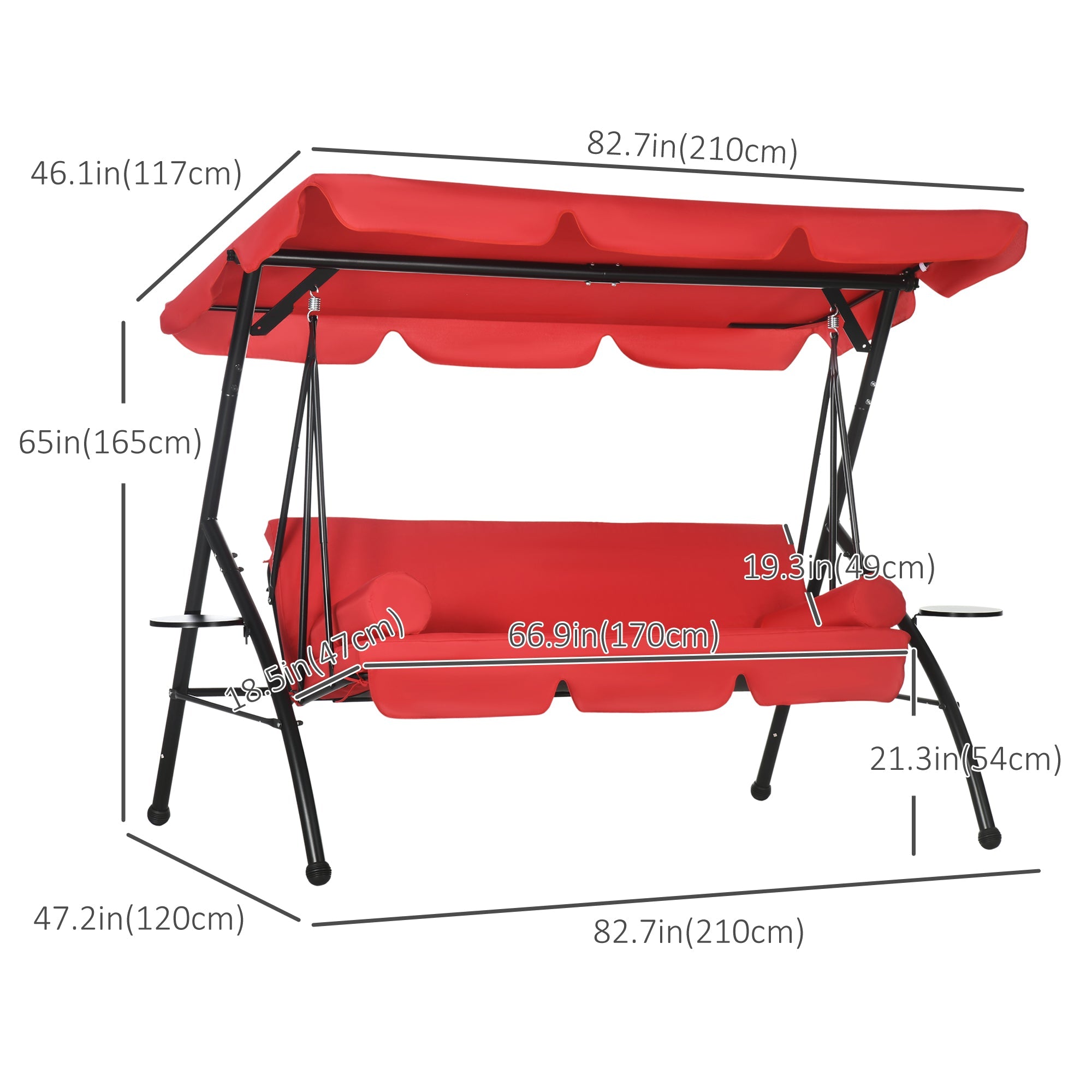 Outsunny 3-Seat Outdoor Patio Swing Chair: Converting Flat Bed, Canopy Glider with Adjustable Shade, Removable Cushion, Pillows 