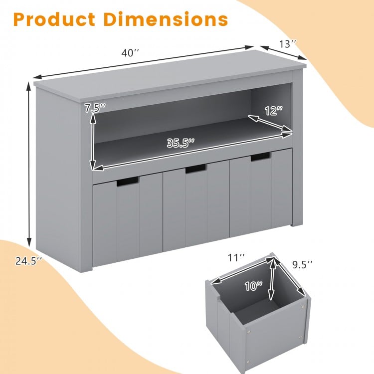 Kid Toy Storage Cabinet Drawer Chest with Wheels and Large Storage Cube Shelf-Gray
