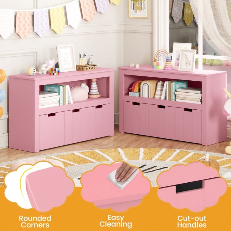 Kid Toy Storage Cabinet Drawer Chest with Wheels and Large Storage Cube Shelf-Pink