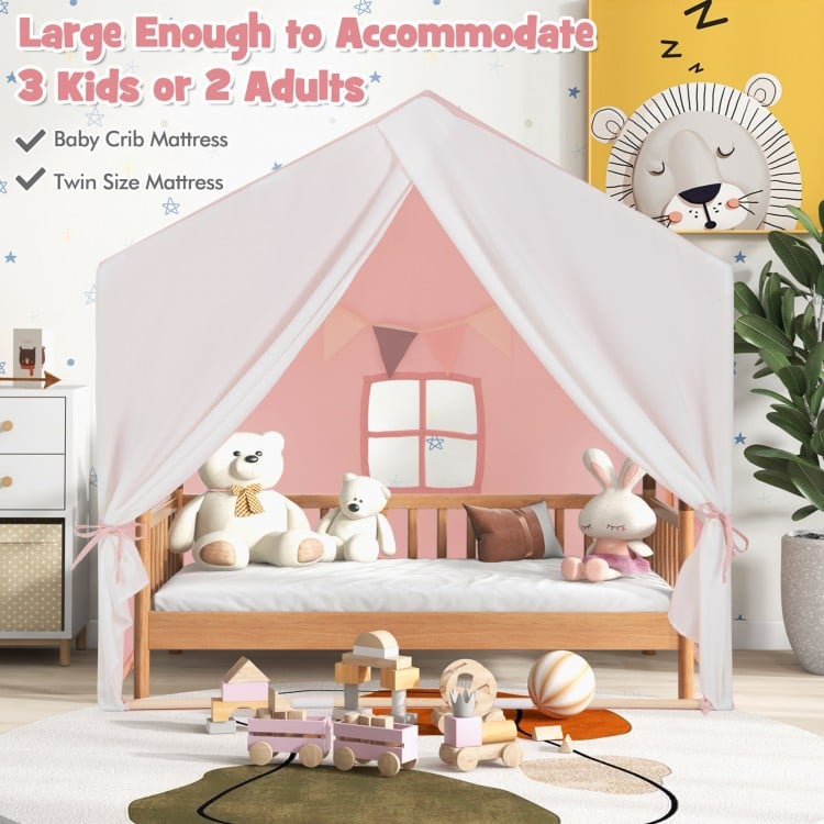Kid's Play Tent with Washable Cotton Mat and Flag Banner-Pink