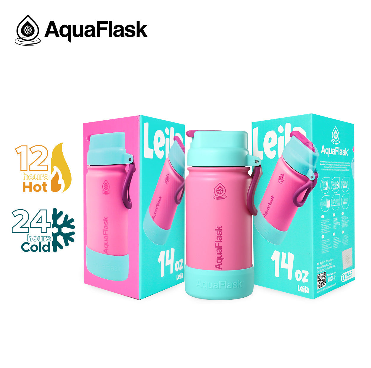 AquaFlask Kids FlipSip 414mL (14oz) Water Bottles 