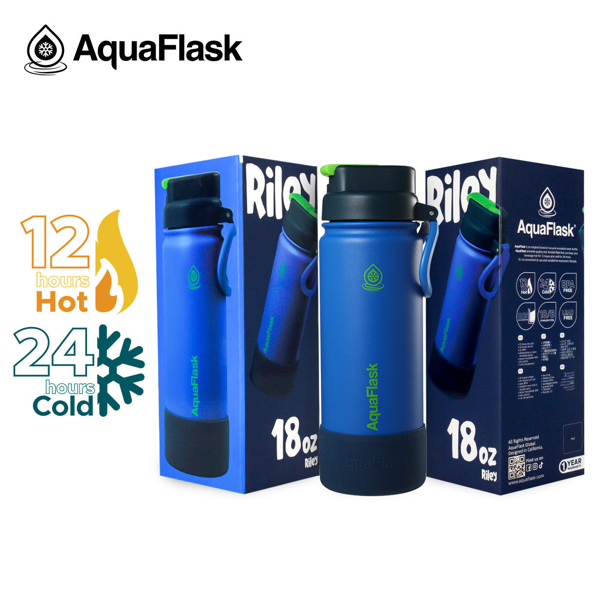 AquaFlask Kids FlipSip 532mL (18oz) Water Bottles 