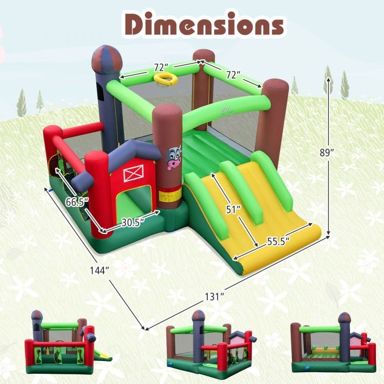 Kids Castle Slide Bouncer 6-in-1 Inflatable Castle with Trampoline and 680W Blower