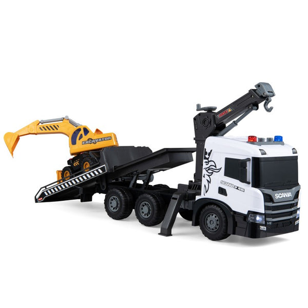 Kids Construction Truck Set – Rescue Tow Truck & Excavator with Sounds, Licensed Scania