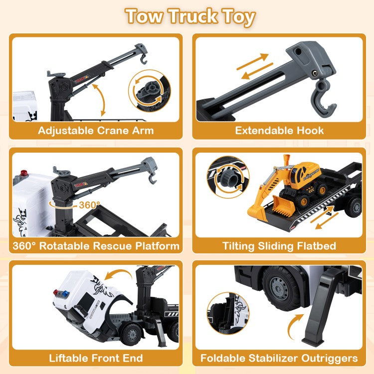 Kids Construction Truck Set – Rescue Tow Truck & Excavator with Sounds, Licensed Scania