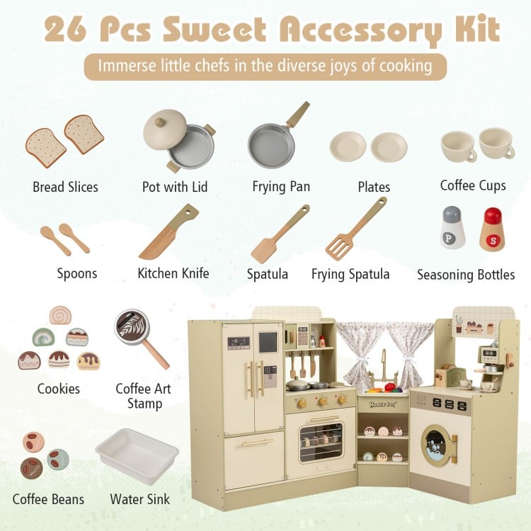 Kids Corner Play Kitchen with Faucet and Dishwasher and Stoves-Green