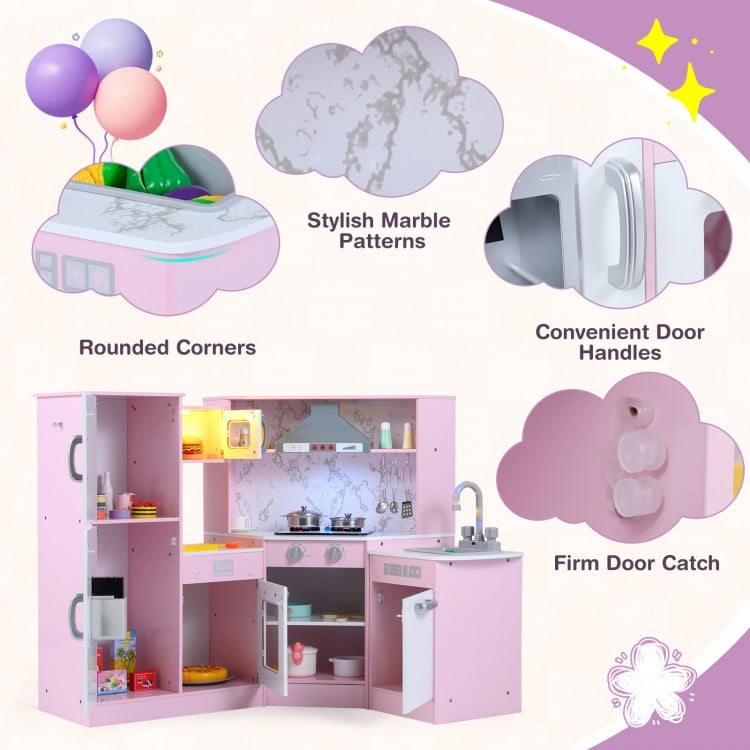Kids Corner Pretend Kitchen Playset with Separated Washing Basin-Pink