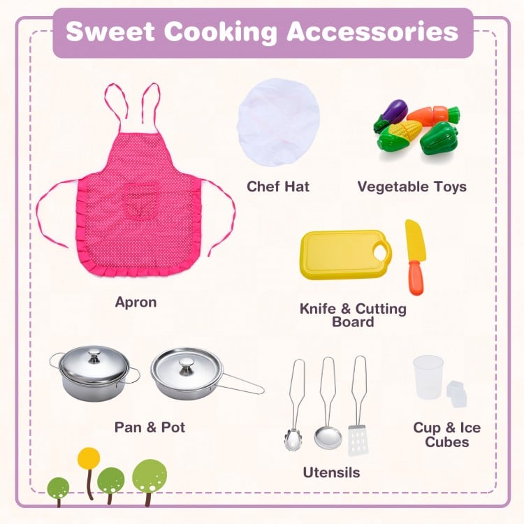 Kids Corner Pretend Kitchen Playset with Separated Washing Basin-Pink