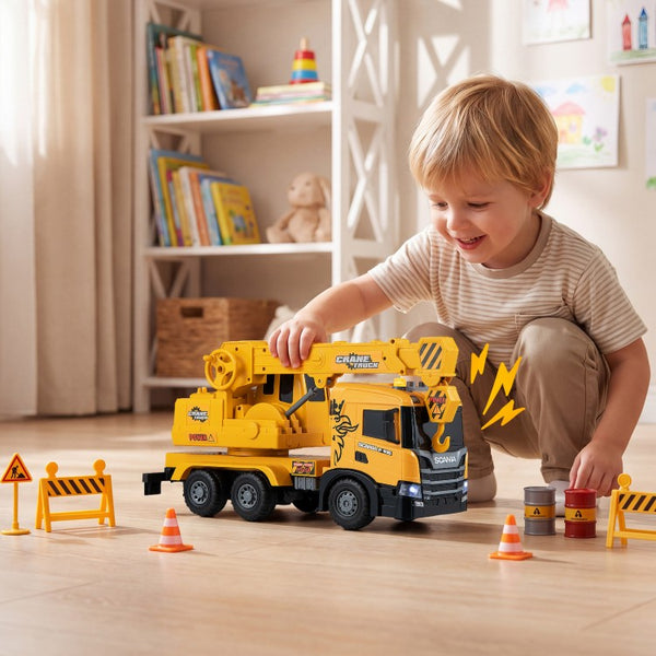 Kids Crane Truck Toy with Sounds & Telescopic Arm – Licensed Scania