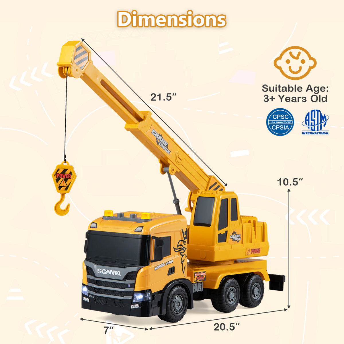 Kids Crane Truck Toy with Sounds & Telescopic Arm – Licensed Scania