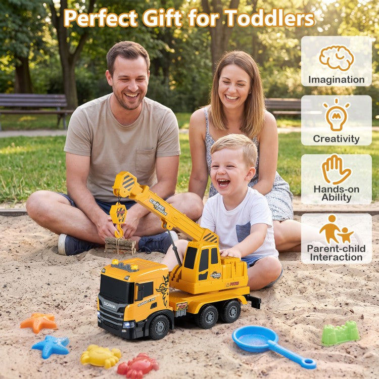 Kids Crane Truck Toy with Sounds & Telescopic Arm – Licensed Scania