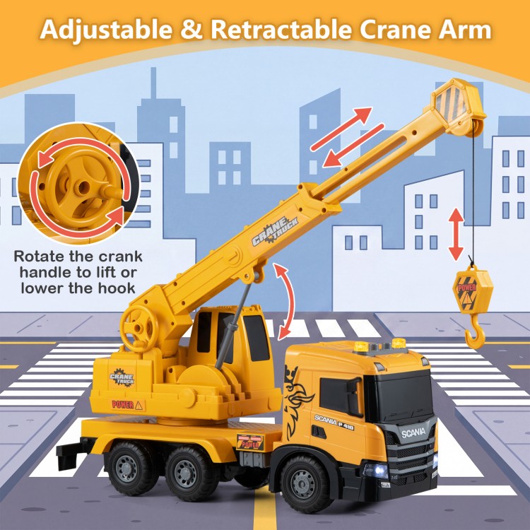 Kids Crane Truck Toy with Sounds & Telescopic Arm – Licensed Scania