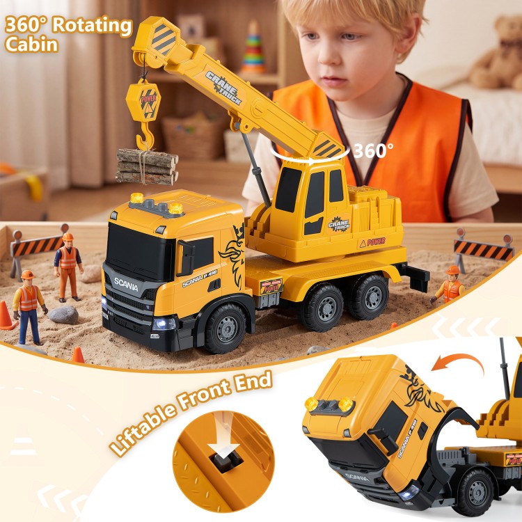 Kids Crane Truck Toy with Sounds & Telescopic Arm – Licensed Scania