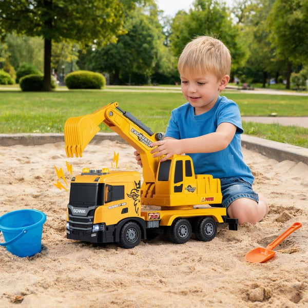 Kids Excavator Truck Toy with Adjustable Arm & Rotating Cab – Licensed Scania
